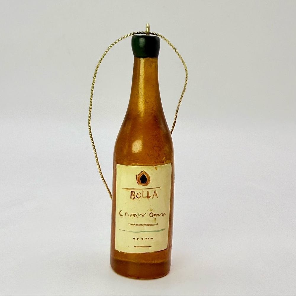 Vintage Bolla Golden Wine Bottle Resin Ornament 3”